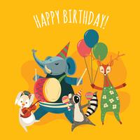 Cute Music  Jungle Animals Cartoon Illustration for Happy Birthday Party vector