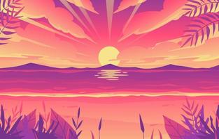 Beach Scenery While Sunset vector