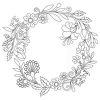 Flower design wreath Hand drawn sketch for adult colouring book vector