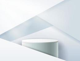 Gray cylinder stand podium with triangle overlap background. Abstract scene for mockup products, Round stage for showcase, promotion display. Vector illustration