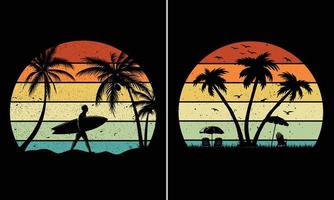 Retro Vintage Sunset Summer Beach T-shirt Graphic, T-shirt Graphic For POD Business vector